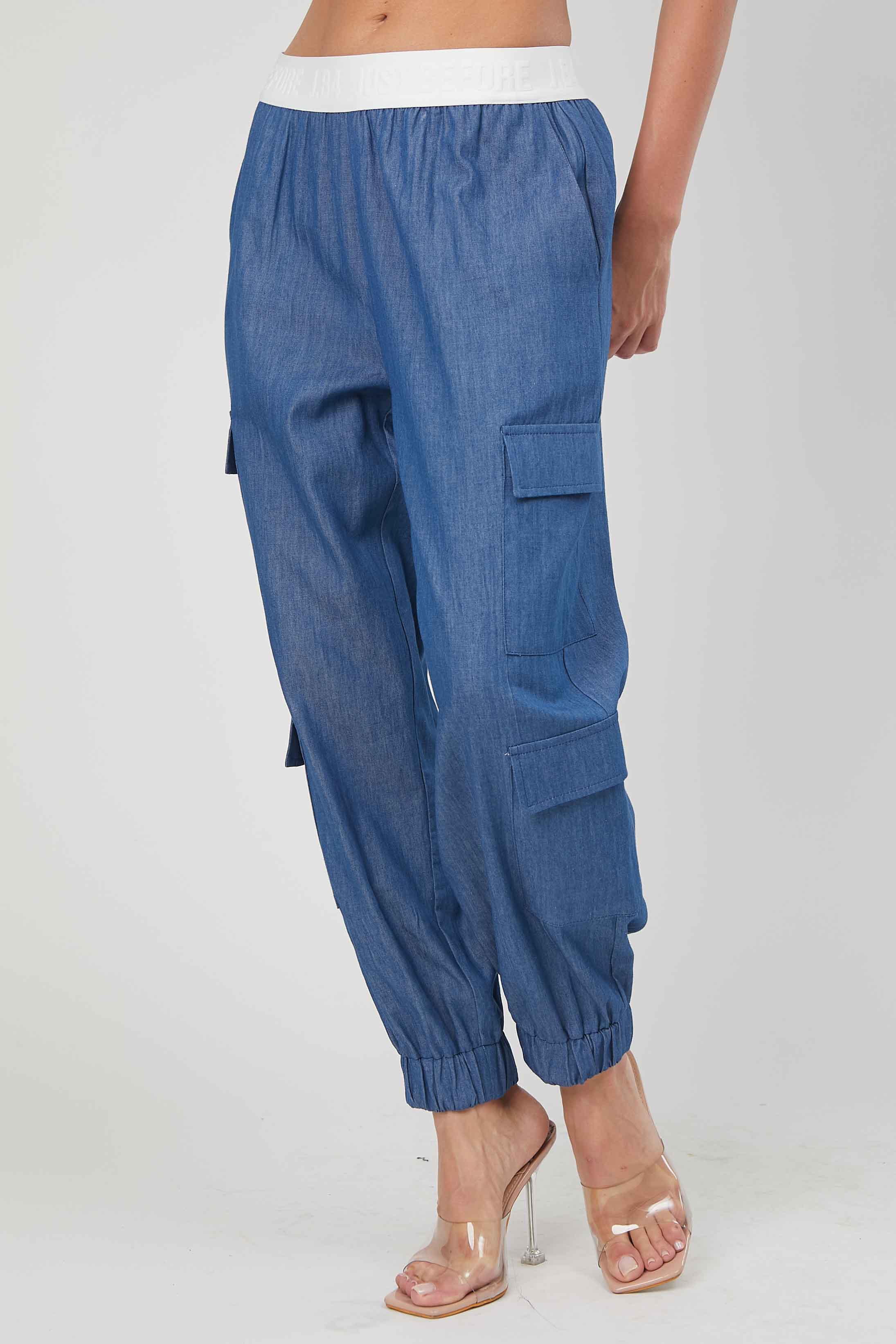 PANTALONI CARGO CHAMBRAY DENIM