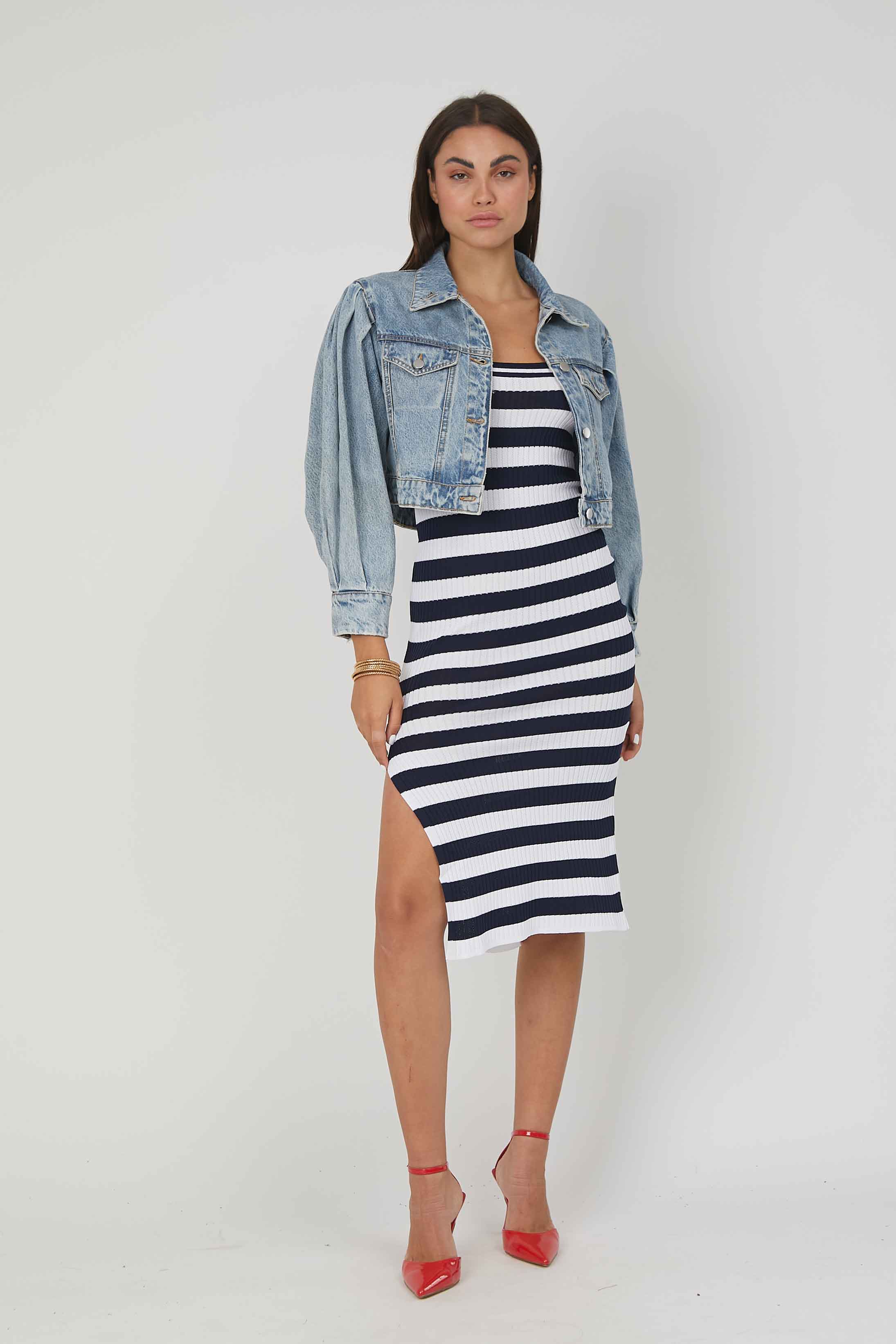 ABITO MAGLIA RIGHE SPALLINE LOGO