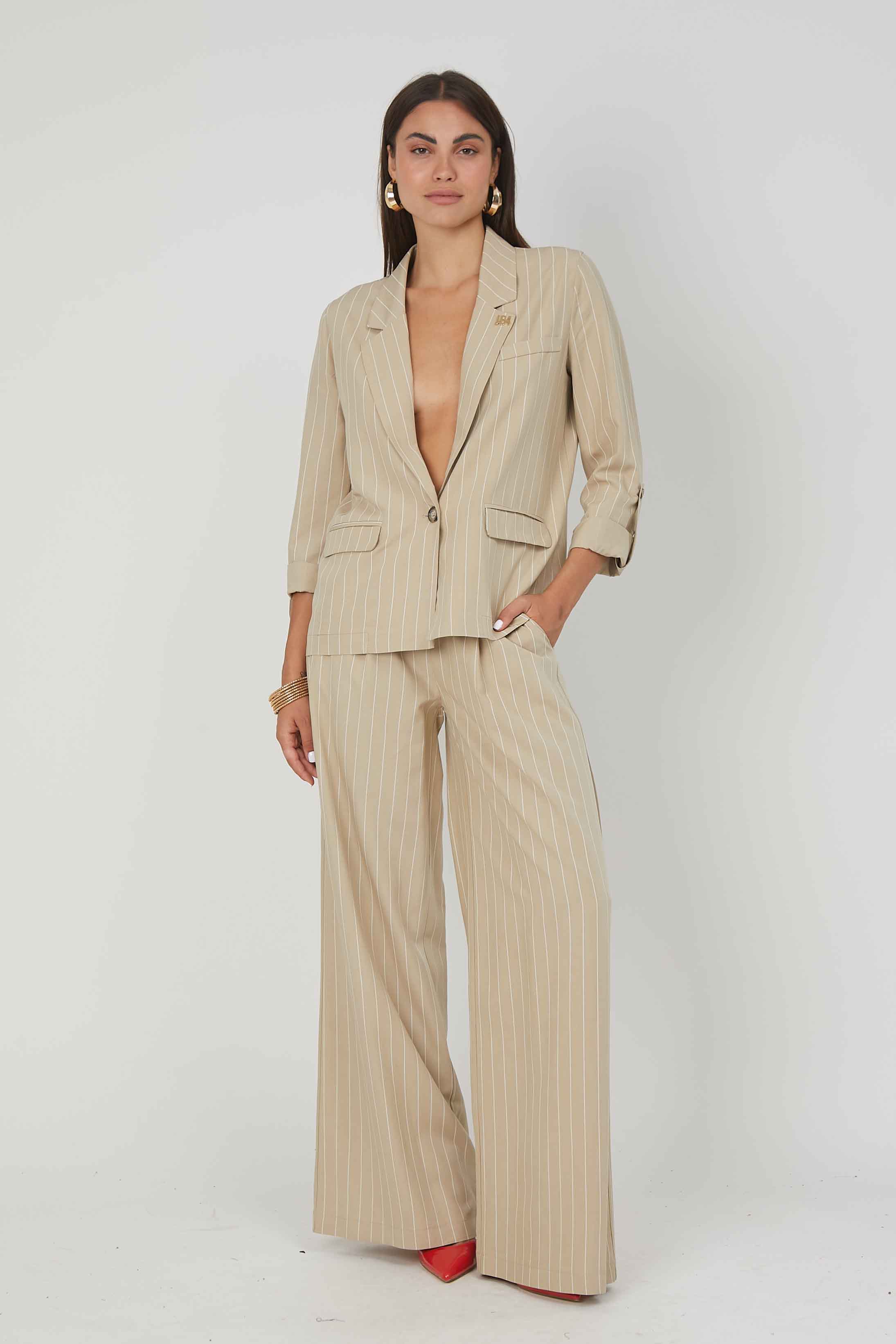 PANTALONI PALAZZO LINO GESSATO