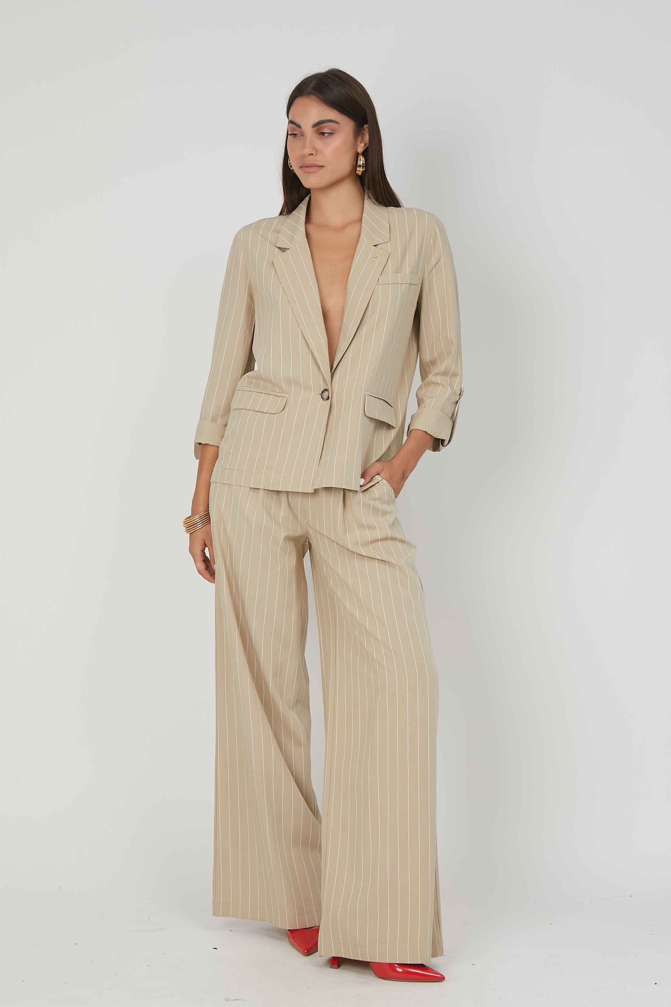 PANTALONI PALAZZO LINO GESSATO