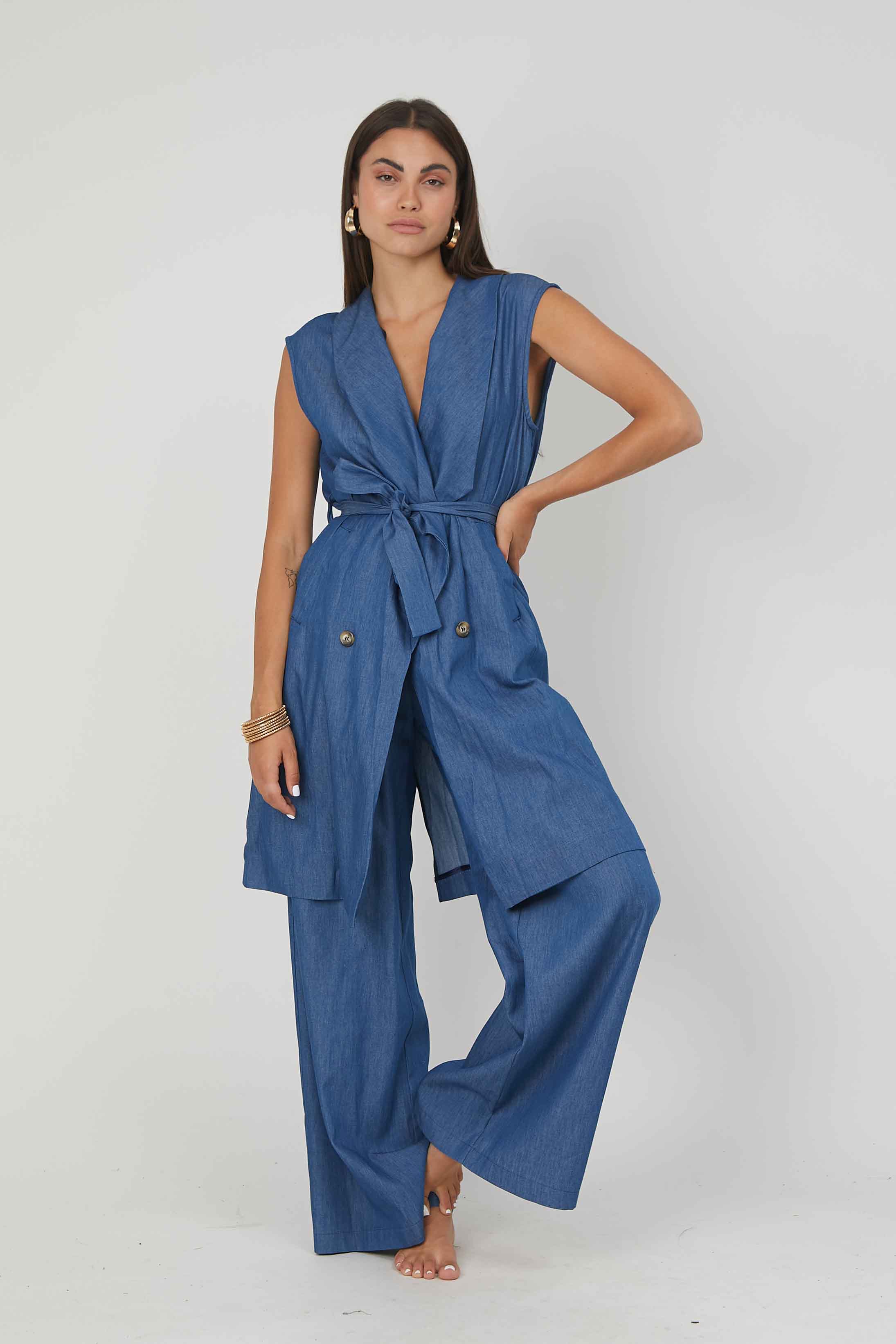 PANTALONI PALAZZO CHAMBRAY DENIM