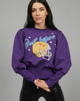 PURPLE PUFF SLEEVE SWEATSHIRT