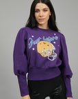 PURPLE PUFF SLEEVE SWEATSHIRT