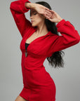 SWEATSHIRT BUSTIER DRESS RED