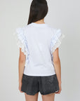 ROUCHES T-SHIRT WITH LACE WITH WHITE SKULL PRINT