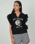 ROUCHES T-SHIRT WITH LACE WITH BLACK SKULL PRINT