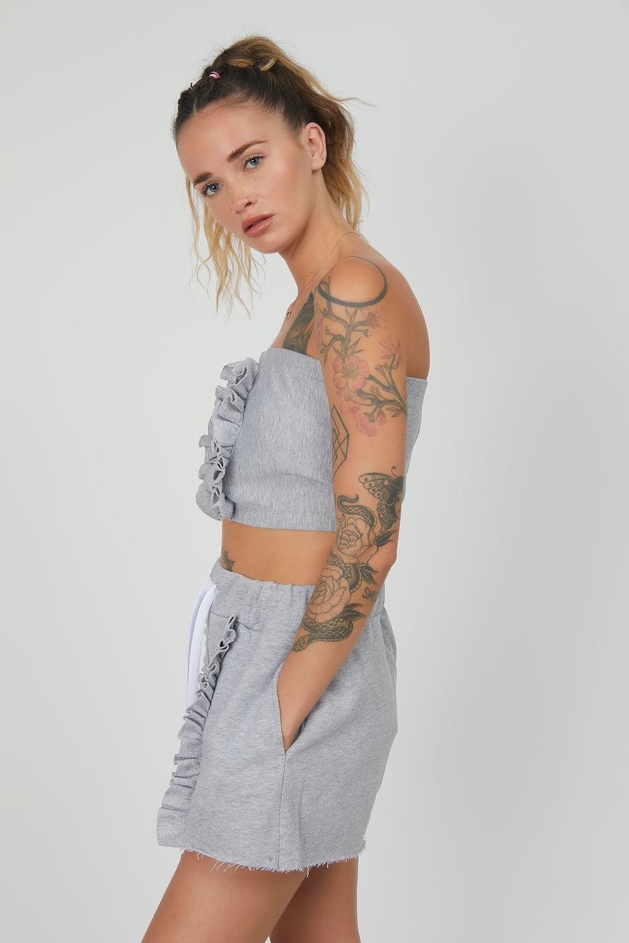 TOP ROUCHES FELPA GRIGIO MELANGE