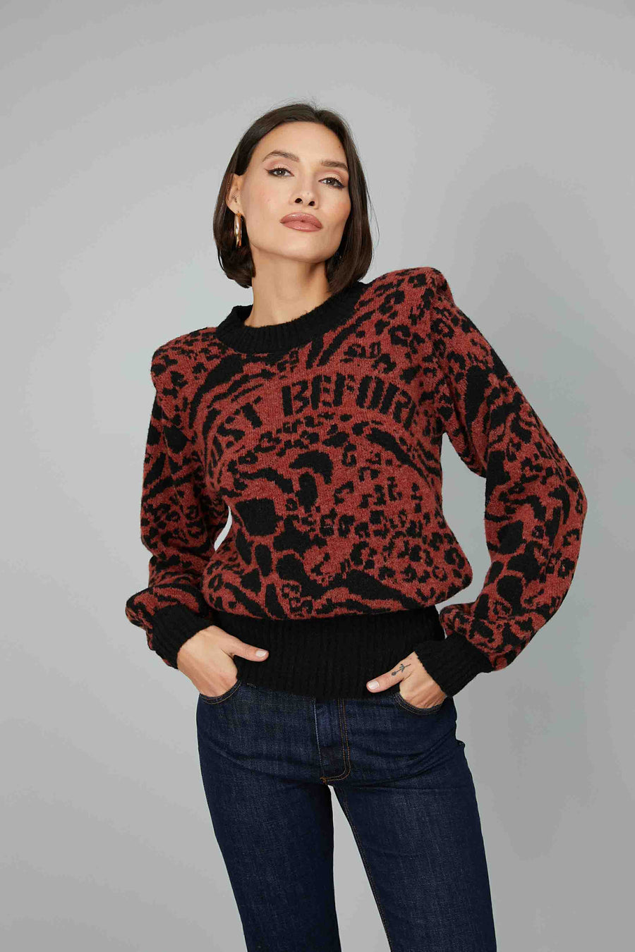 ANIMALIER SWEATER WITH SHOULDER PADS
