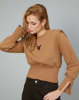 BROWN CUT OUT SLEEVE SWEATSHIRT