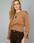 BROWN CUT OUT SLEEVE SWEATSHIRT