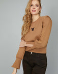 BROWN CUT OUT SLEEVE SWEATSHIRT