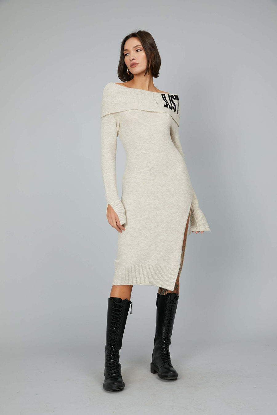 WHITE BOAT NECK DRESS