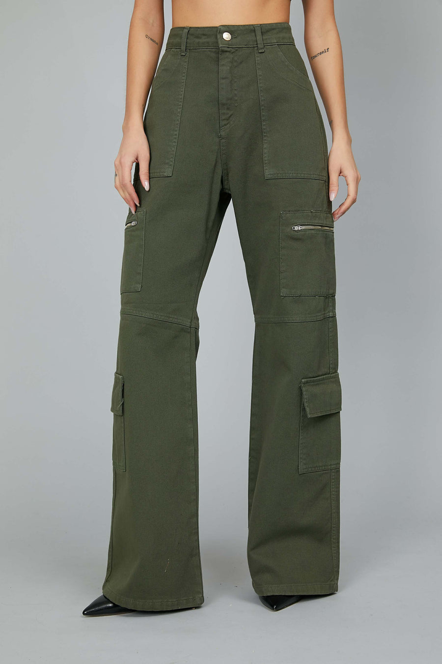 JEANS CARGO A PALAZZO GREEN