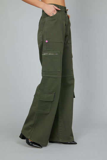 JEANS CARGO A PALAZZO GREEN
