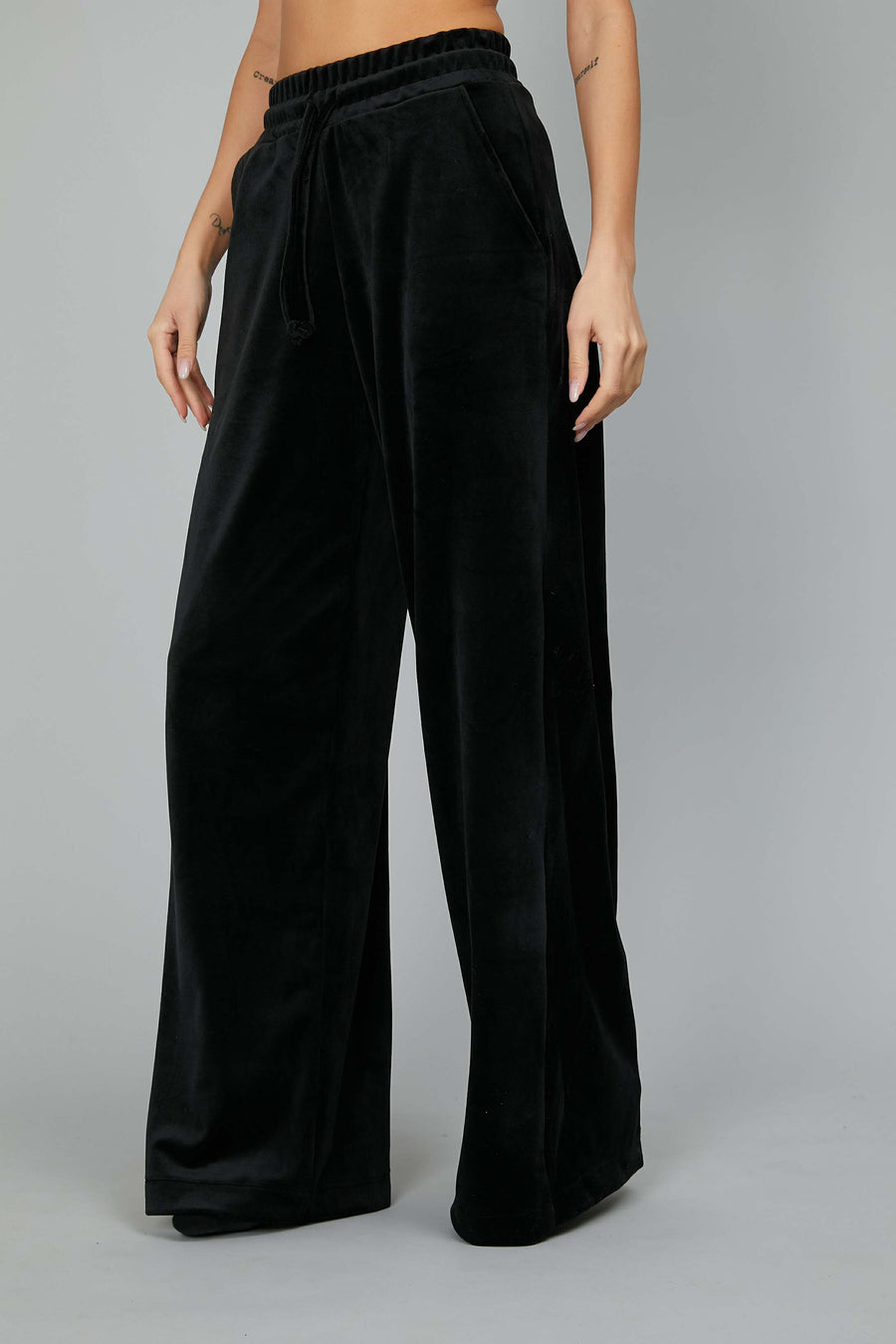 BLACK FLARED CHENILLE TROUSERS