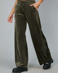 GREEN FLARED CHENILLE TROUSERS