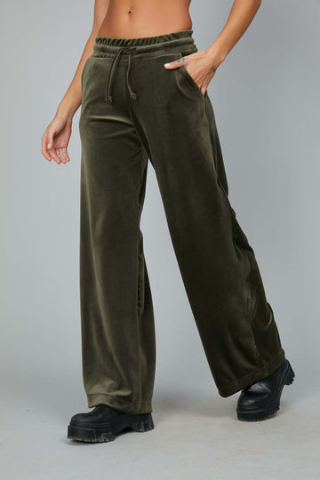 GREEN FLARED CHENILLE TROUSERS