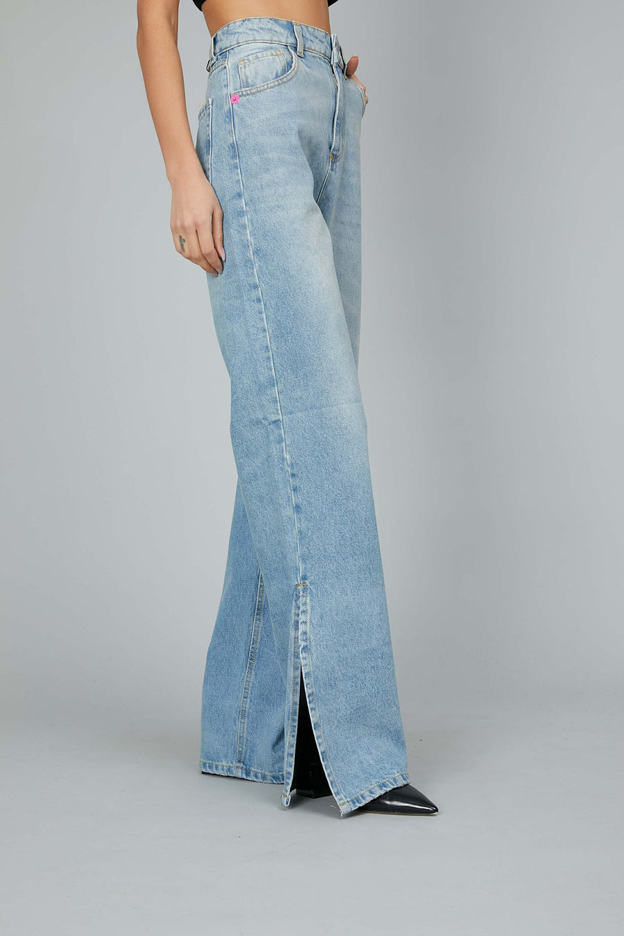 CLEAR WIDE JEANS WITH SPLIT