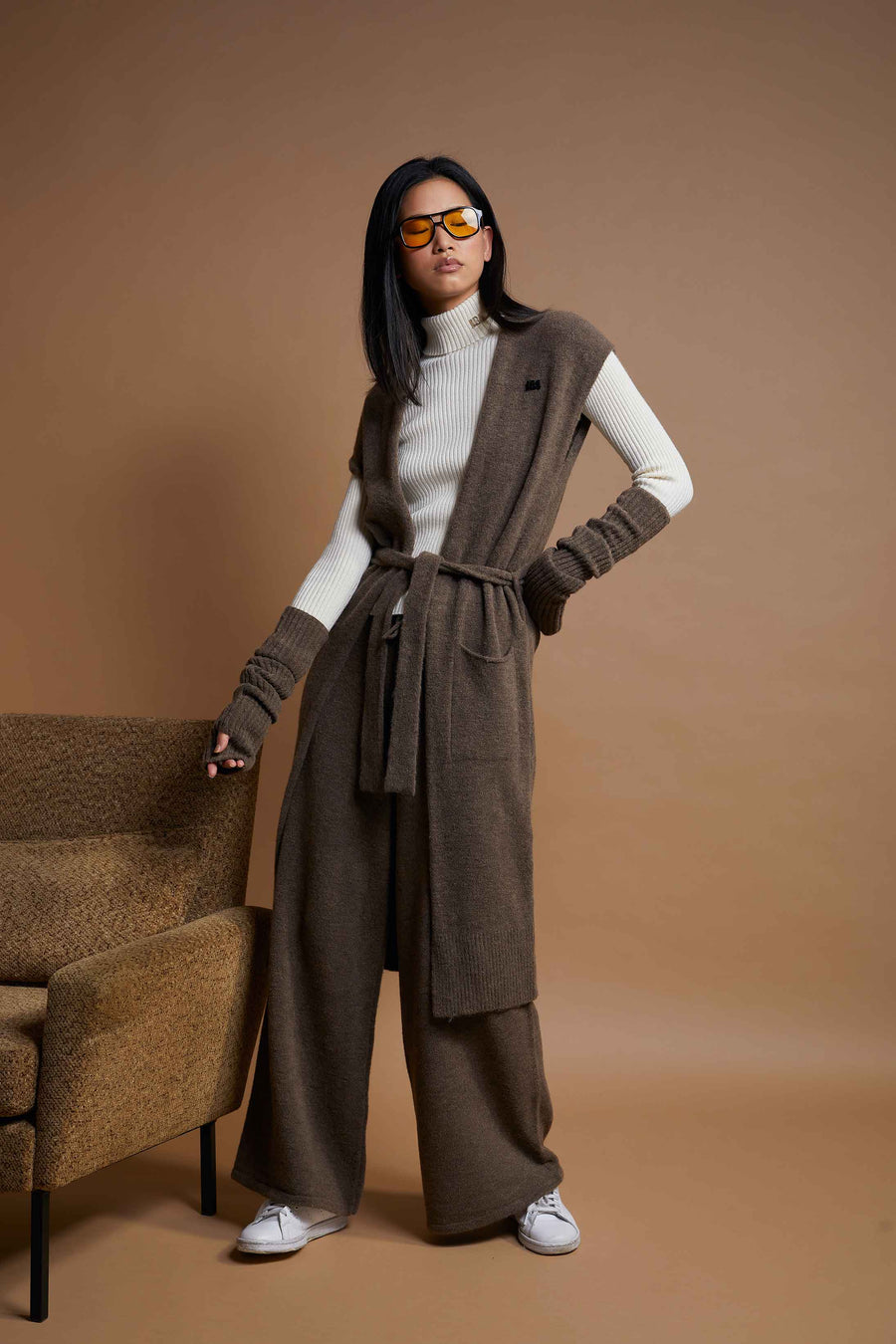 PALAZZO BROWN KNITTED TROUSERS