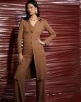 TWIN LONG CARDIGAN IN CAMEL RIBBED