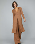 TWIN LONG CARDIGAN IN CAMEL RIBBED