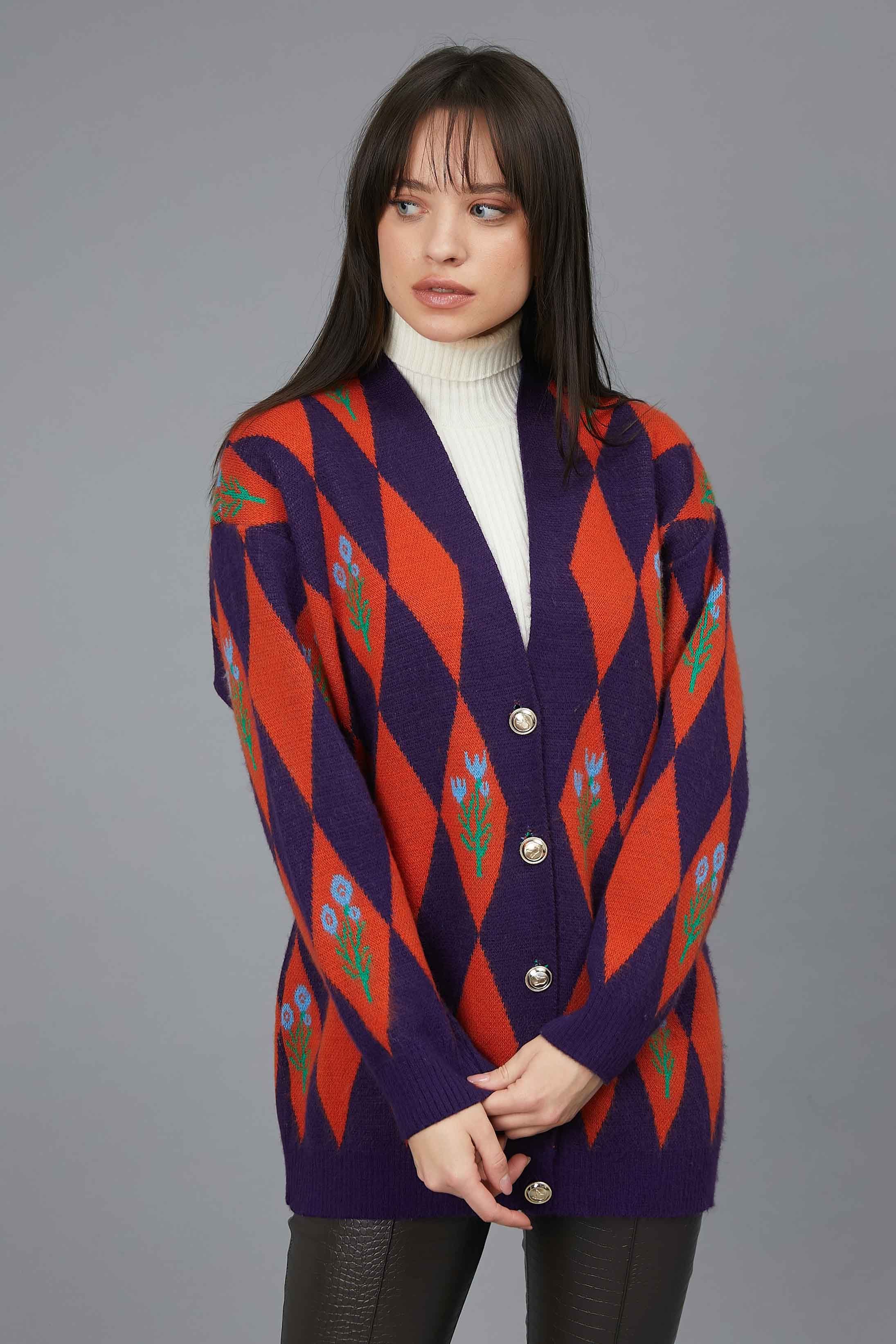 RED CARDIGAN AND FLOWERS