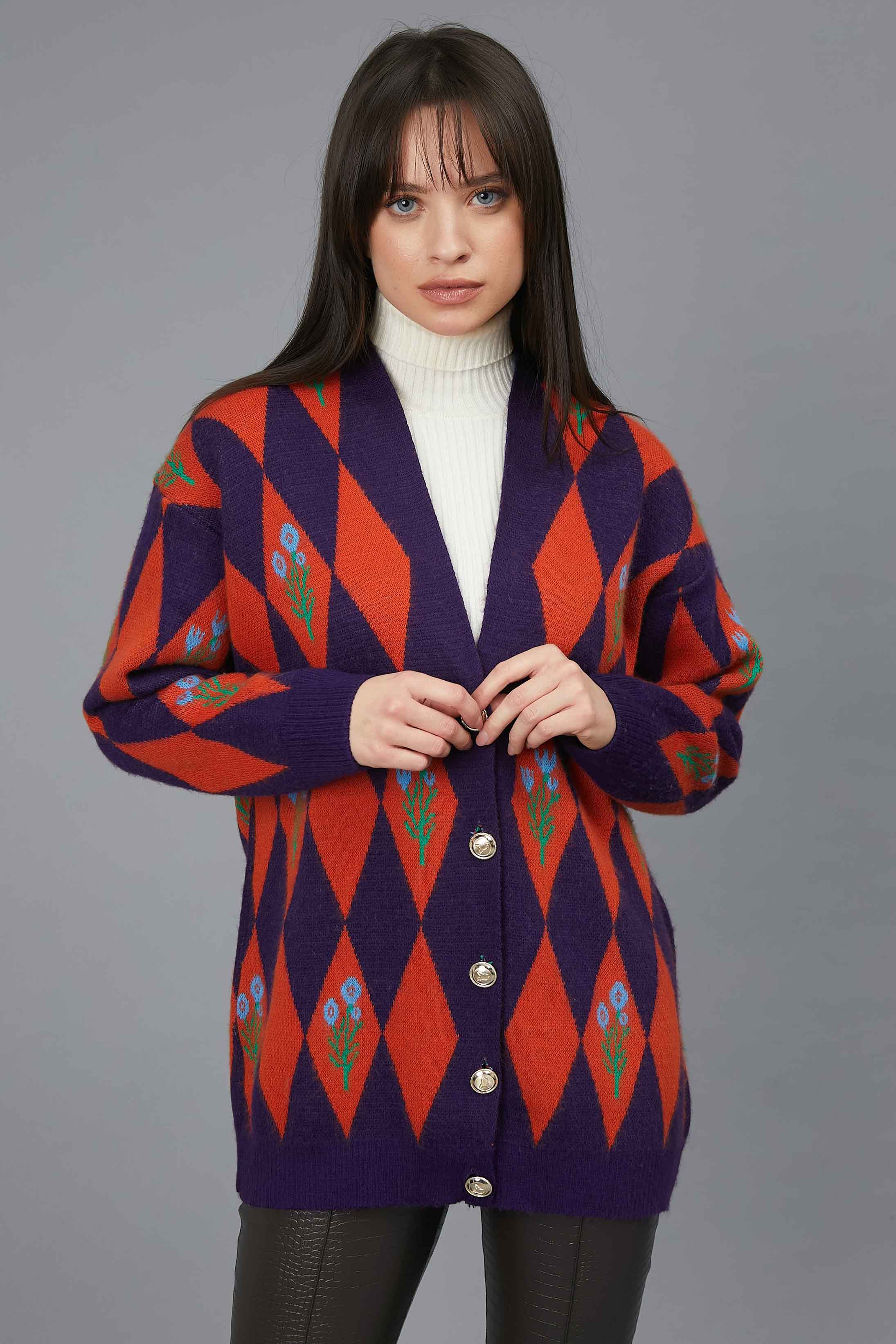 RED CARDIGAN AND FLOWERS