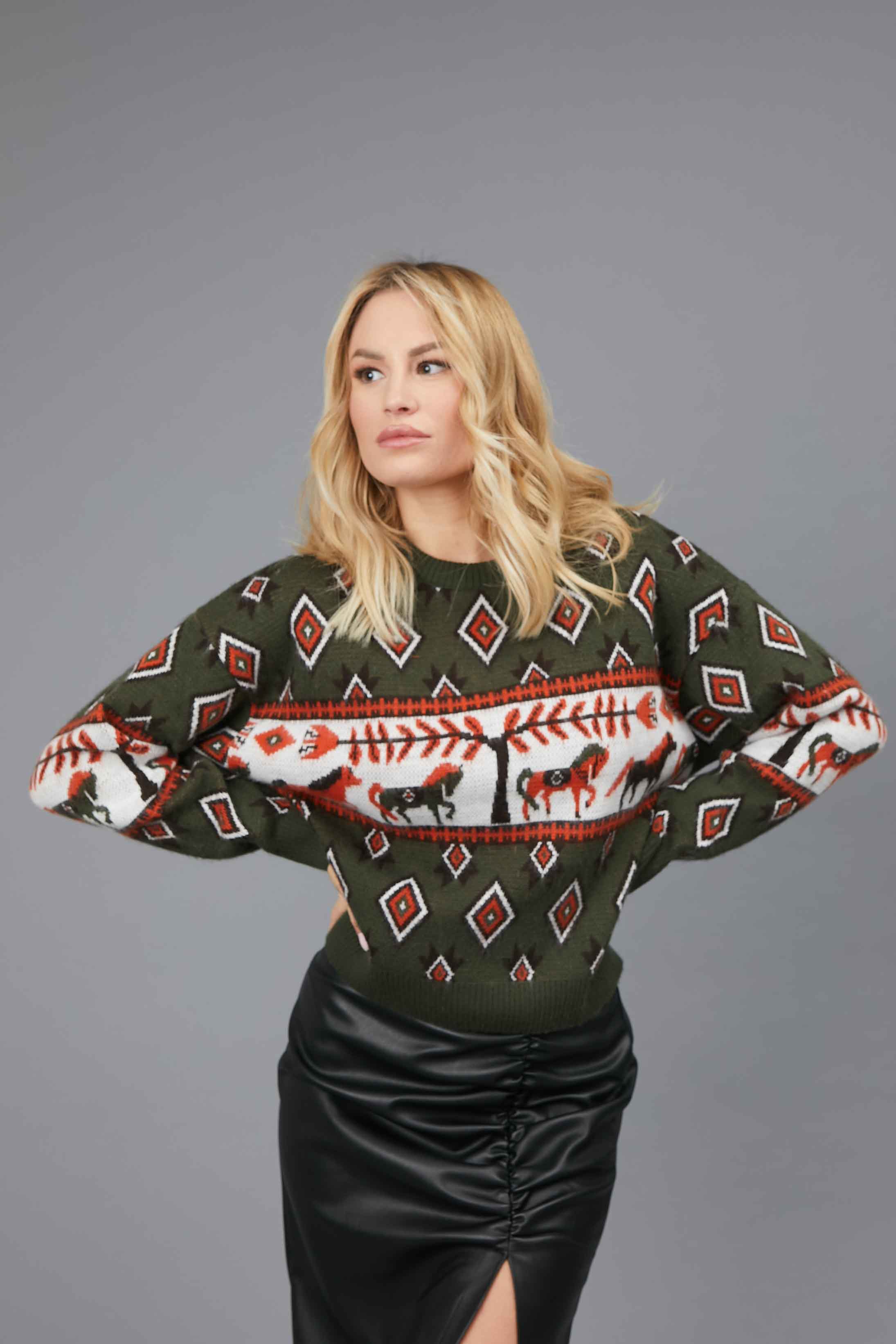 GREEN HORSES JACQUARD JERSEY