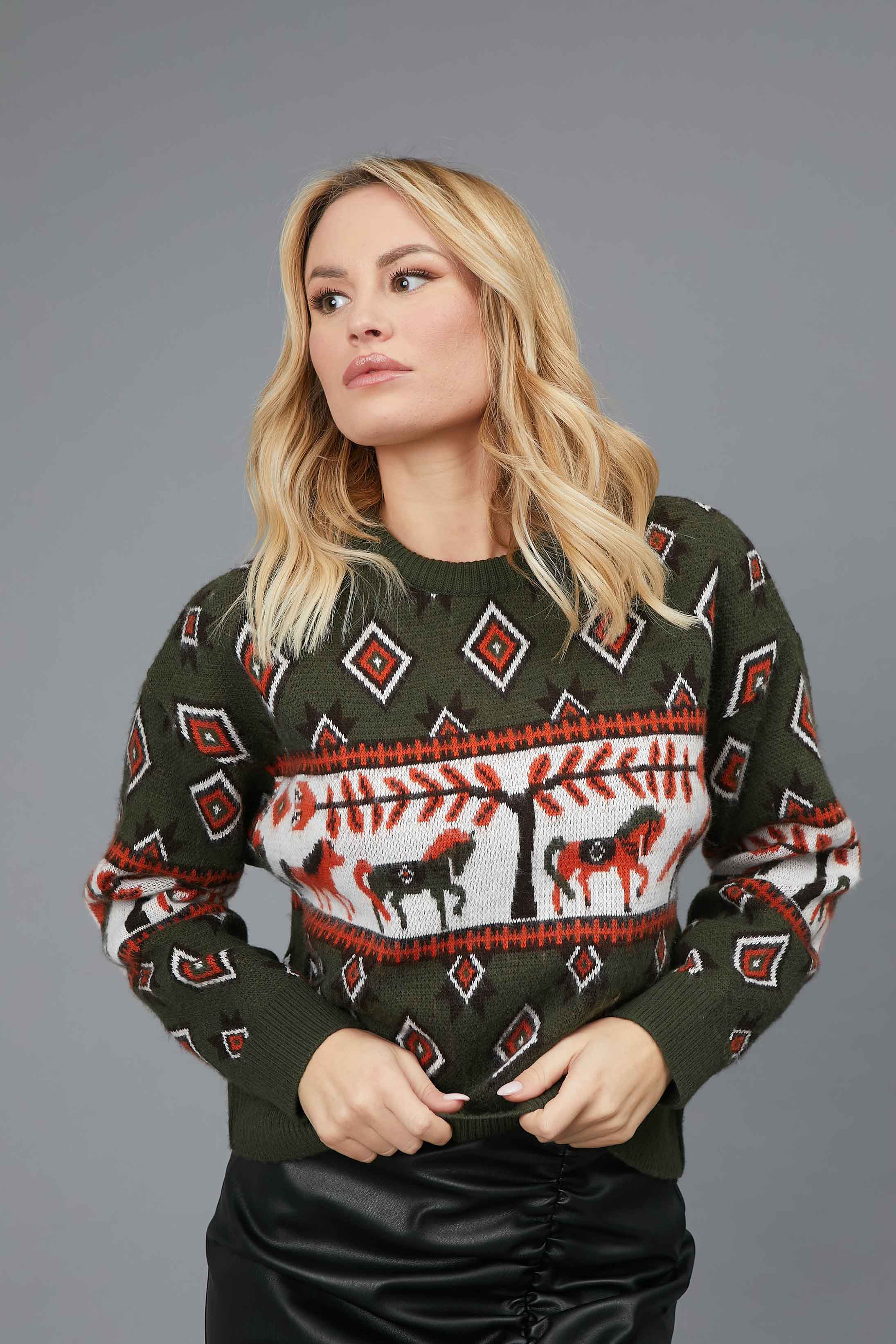 GREEN HORSES JACQUARD JERSEY