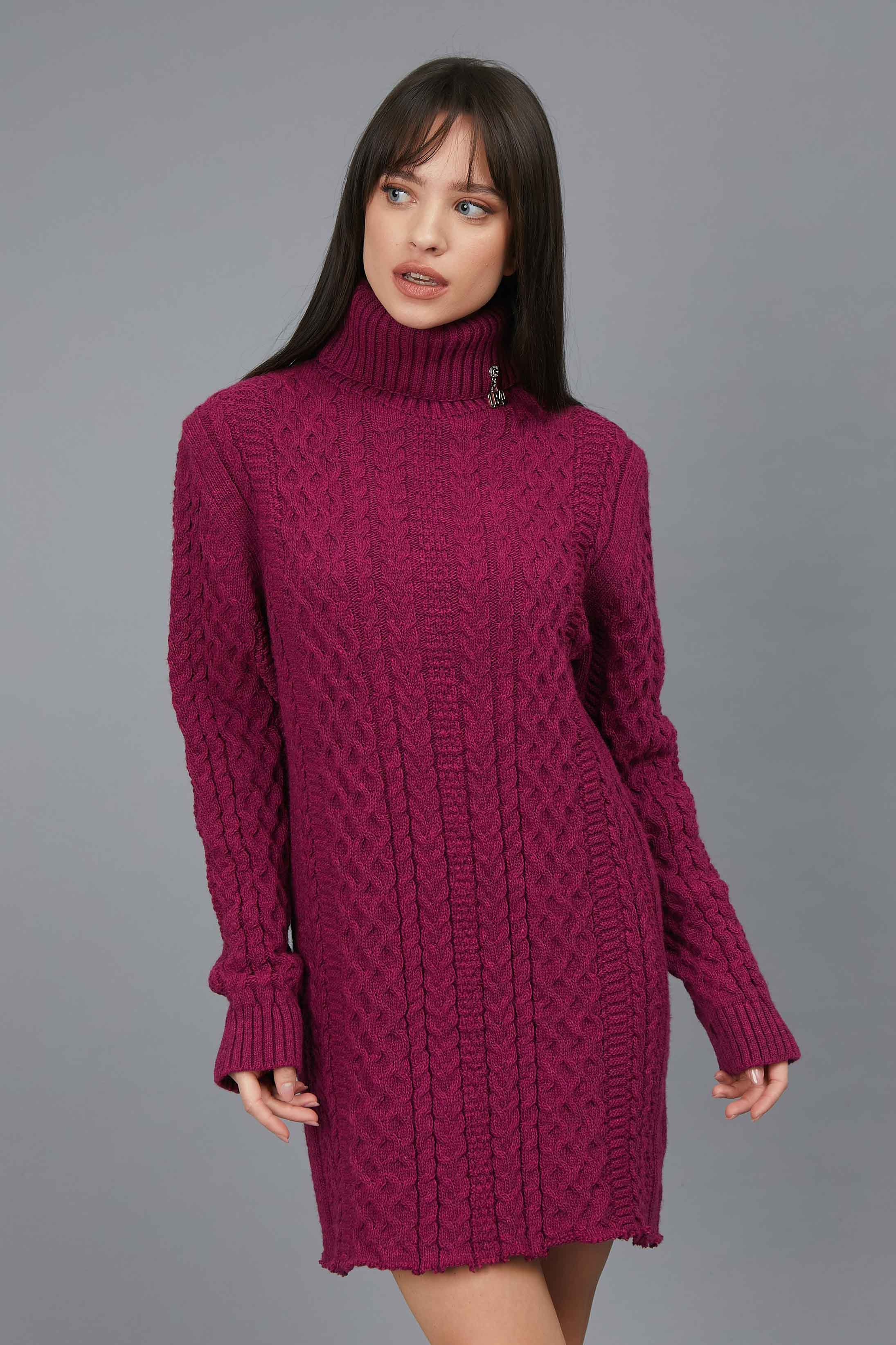PURPLE HIGH NECK SWEATER DRESS