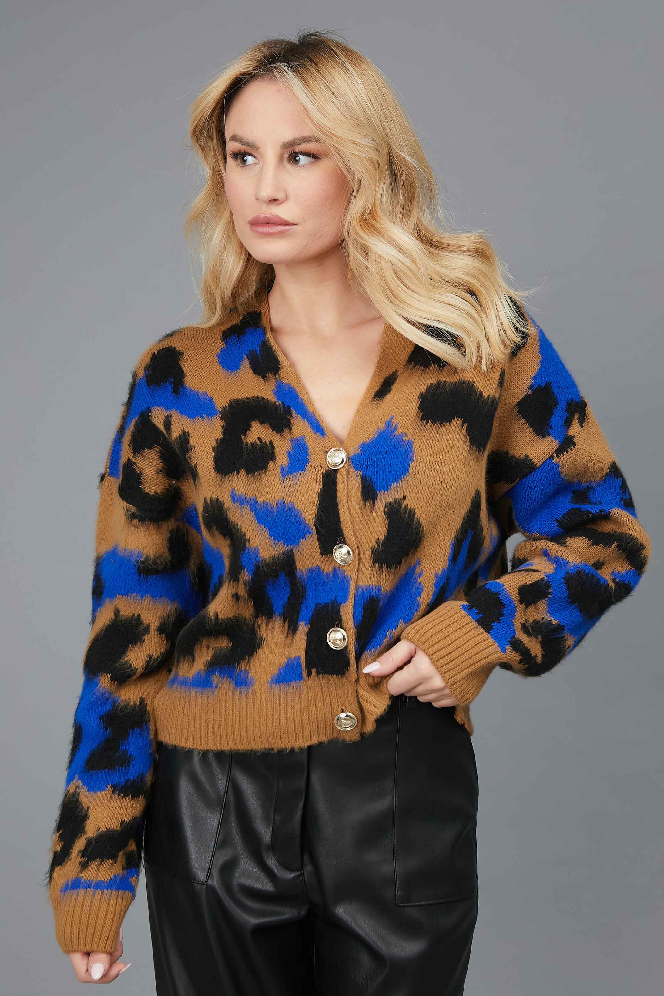 CARDIGAN JACQUARD ANIMALIER BEIGE