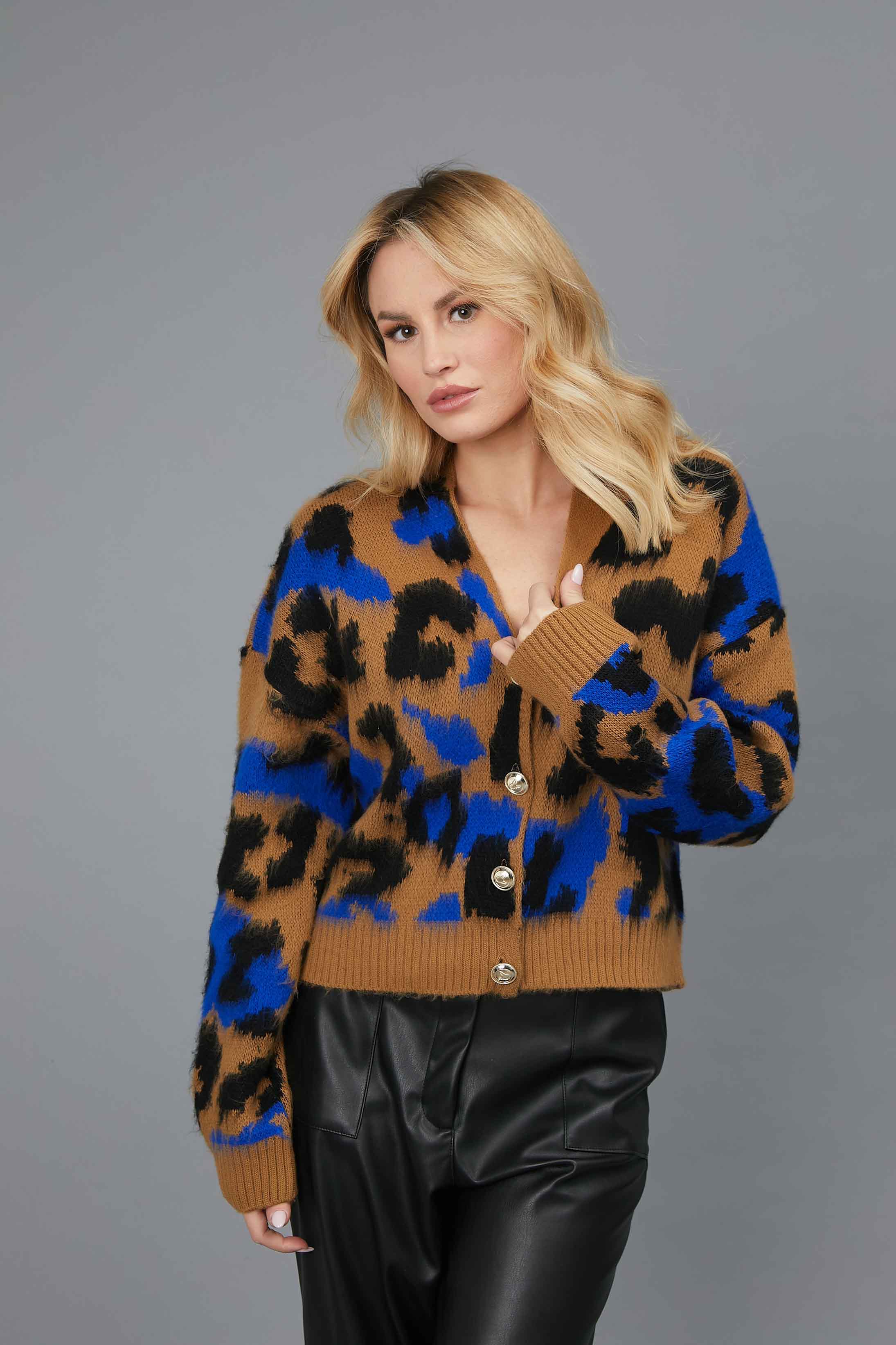 CARDIGAN JACQUARD ANIMALIER BEIGE