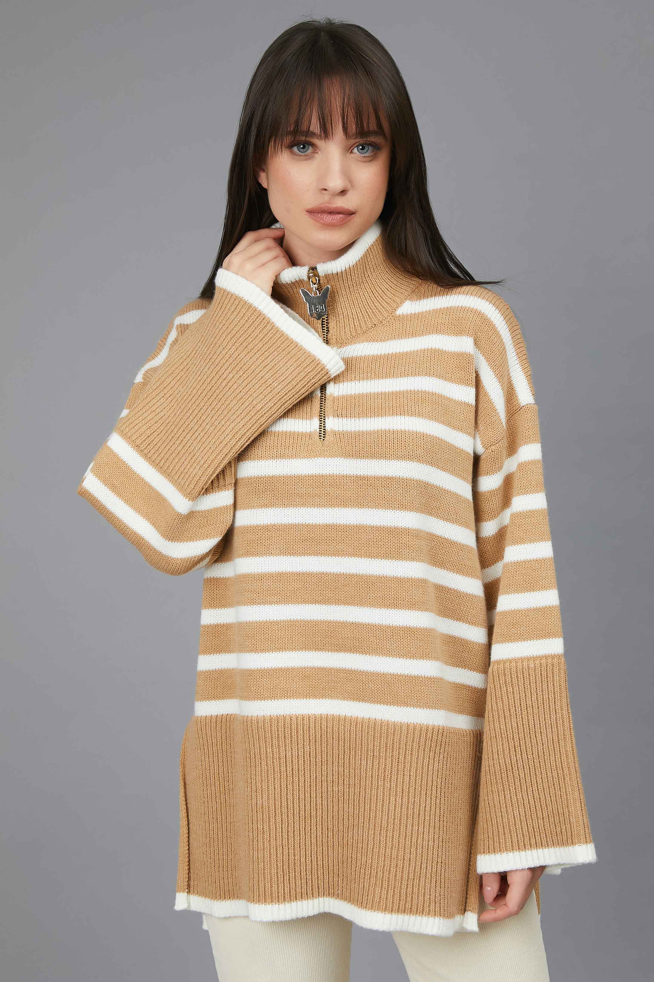 RIGES NECK JERSEY BEIGE