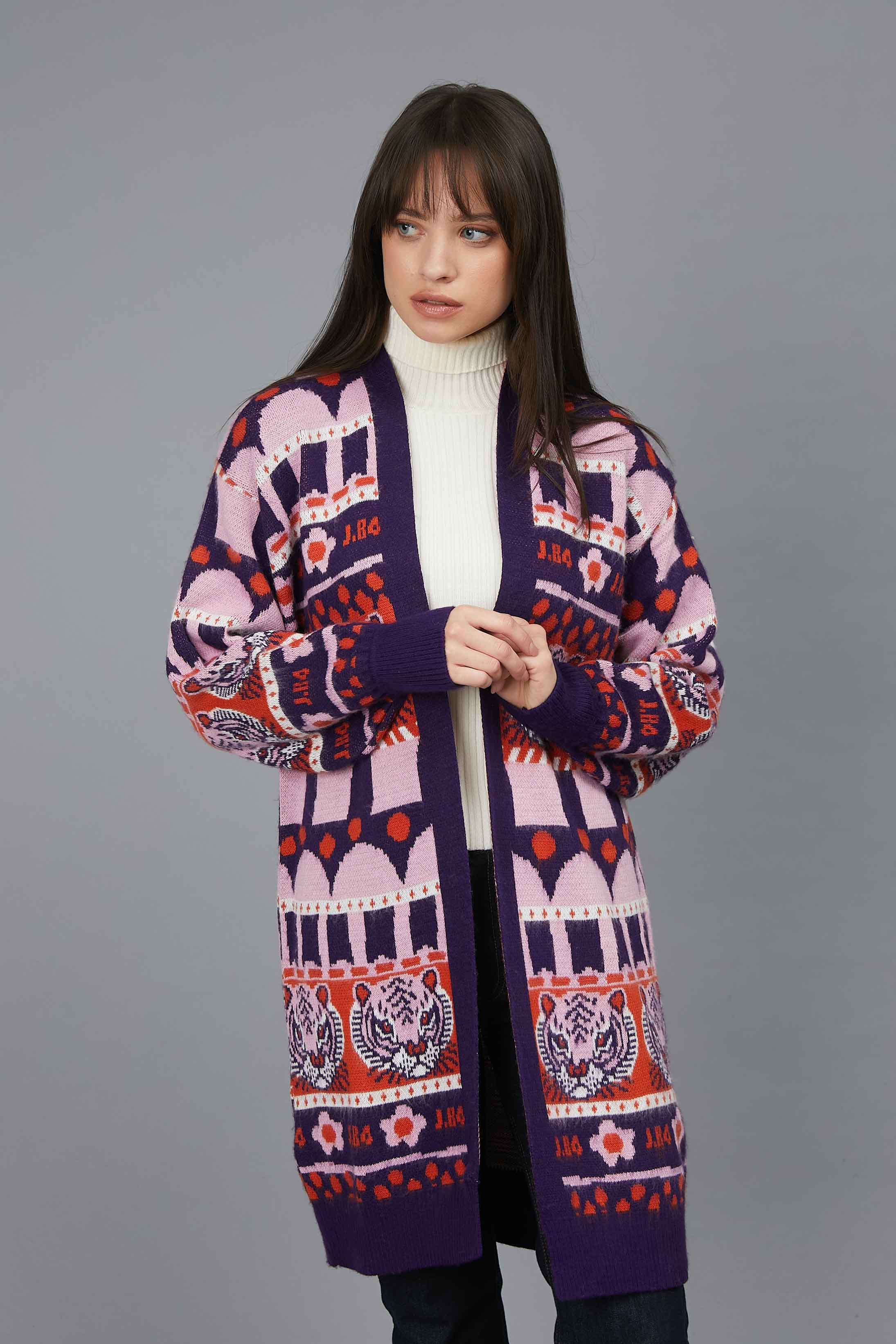 CARDIGAN LUNGO JACQUARD TIGRI PINK