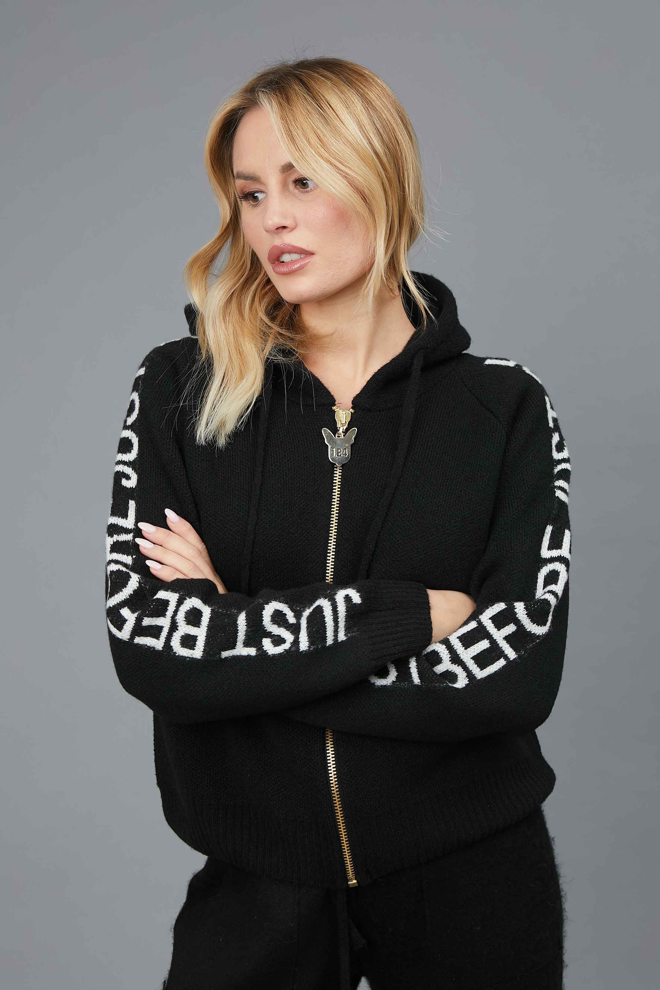 SWEATER ZIP BAND LOGO BLACK