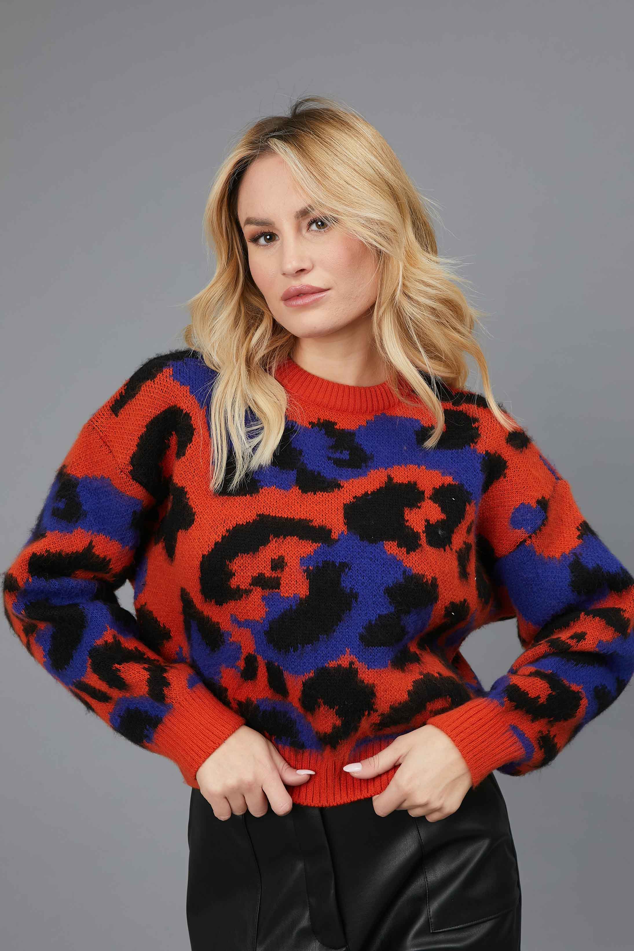 JACQUARD ANIMALIER RED SWEATER
