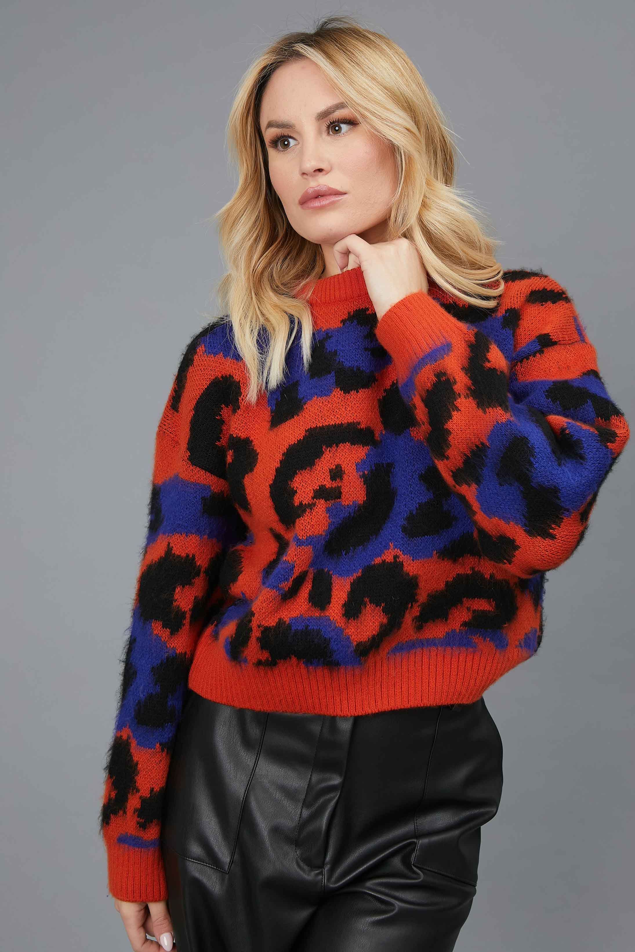 JACQUARD ANIMALIER RED SWEATER