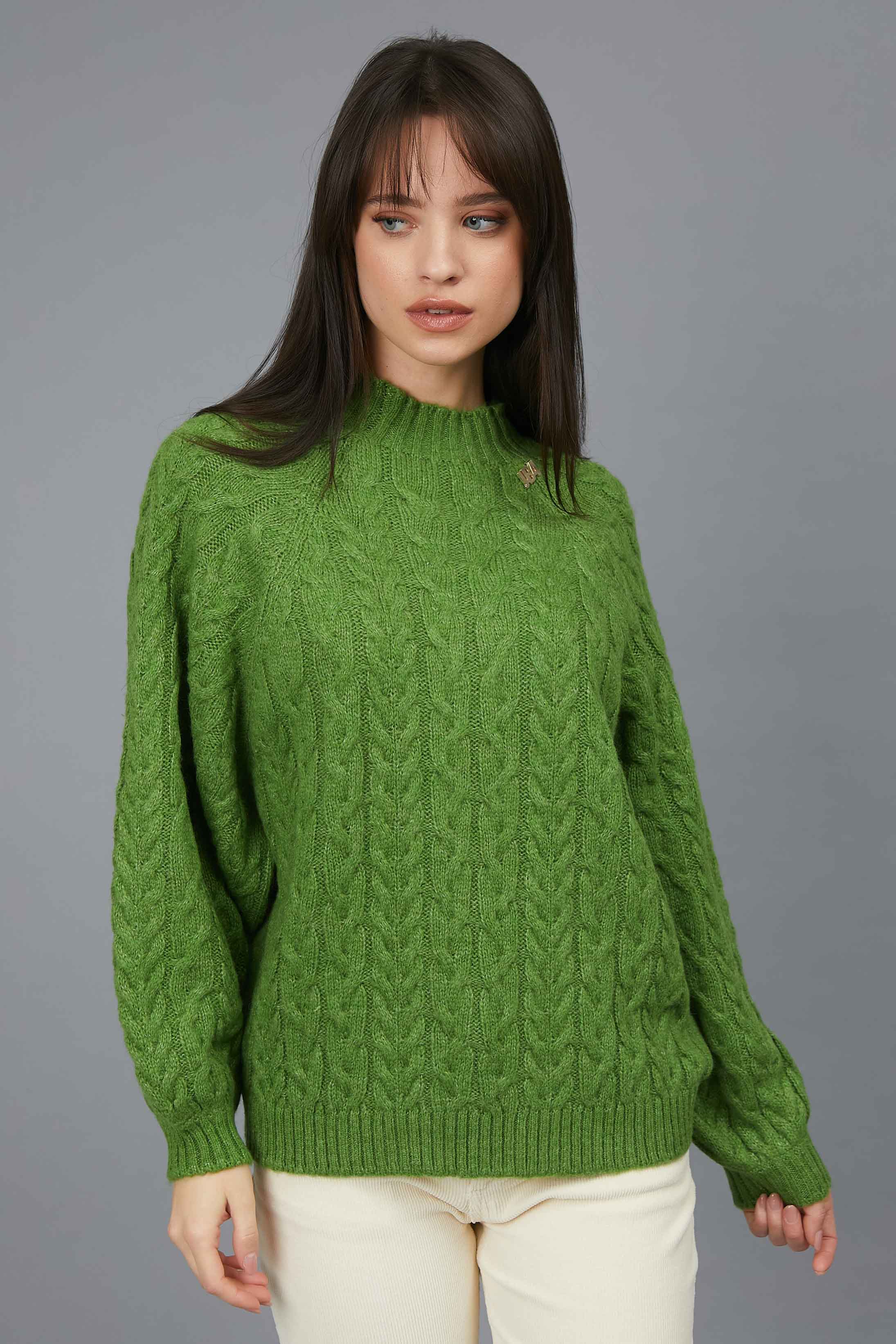 GREEN BASIC TRECCE SWEATER