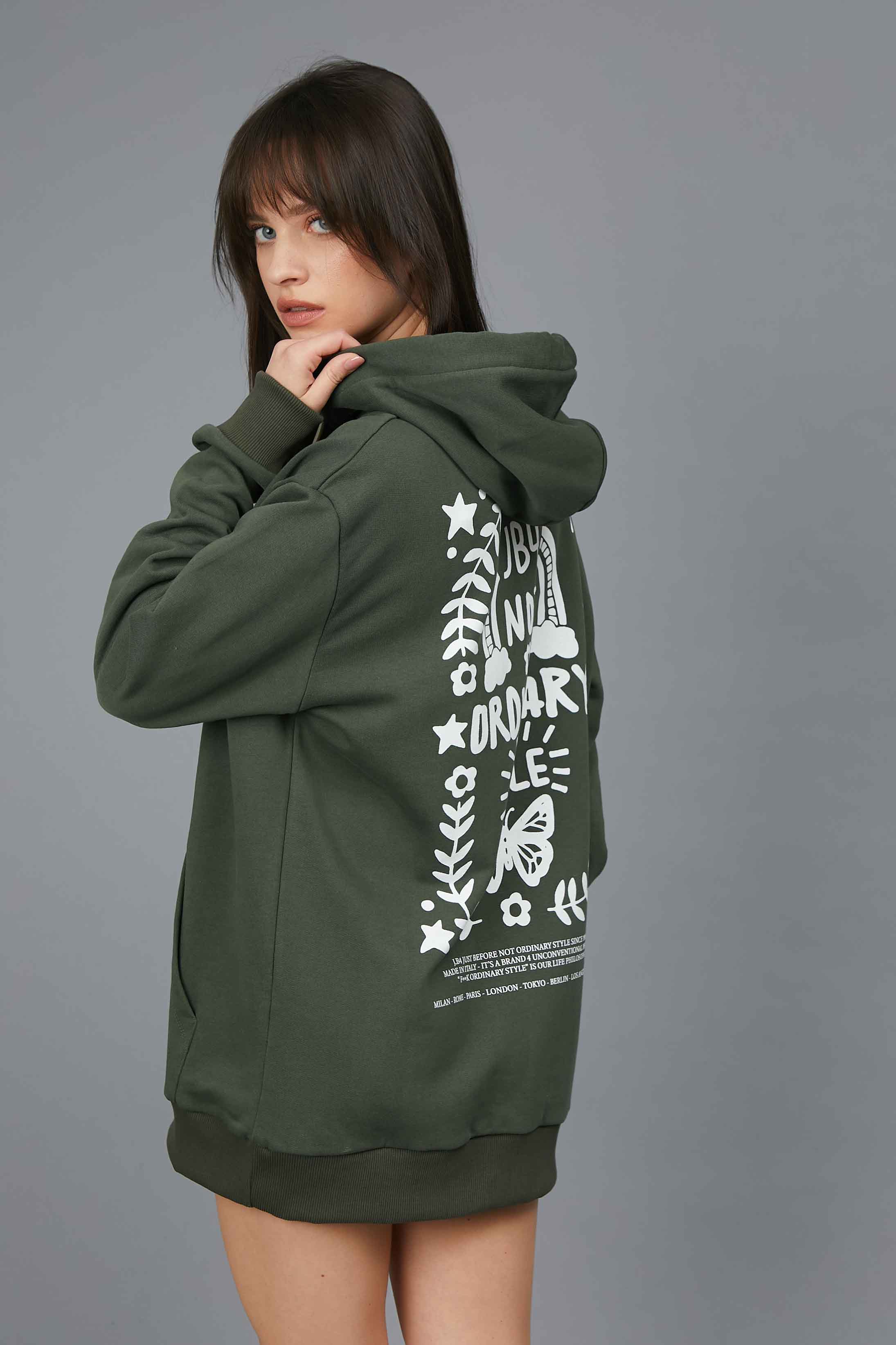 RAINBOW OVER SWEATSHIRT WITH SAGE HOOD