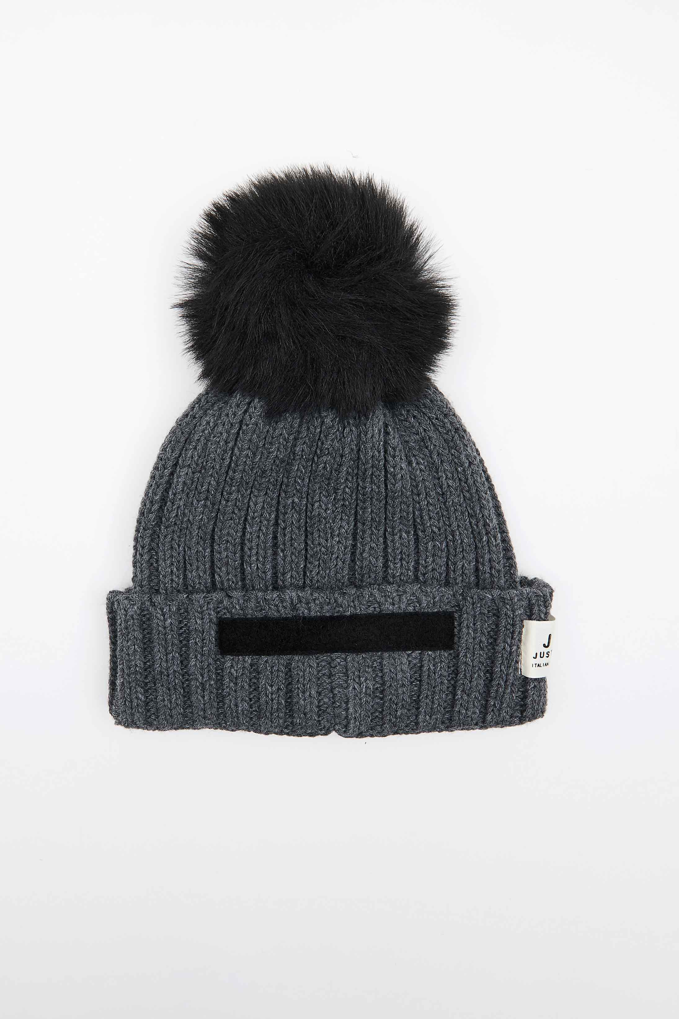 SPEAKING POMPON FUR GRAY BEANIE