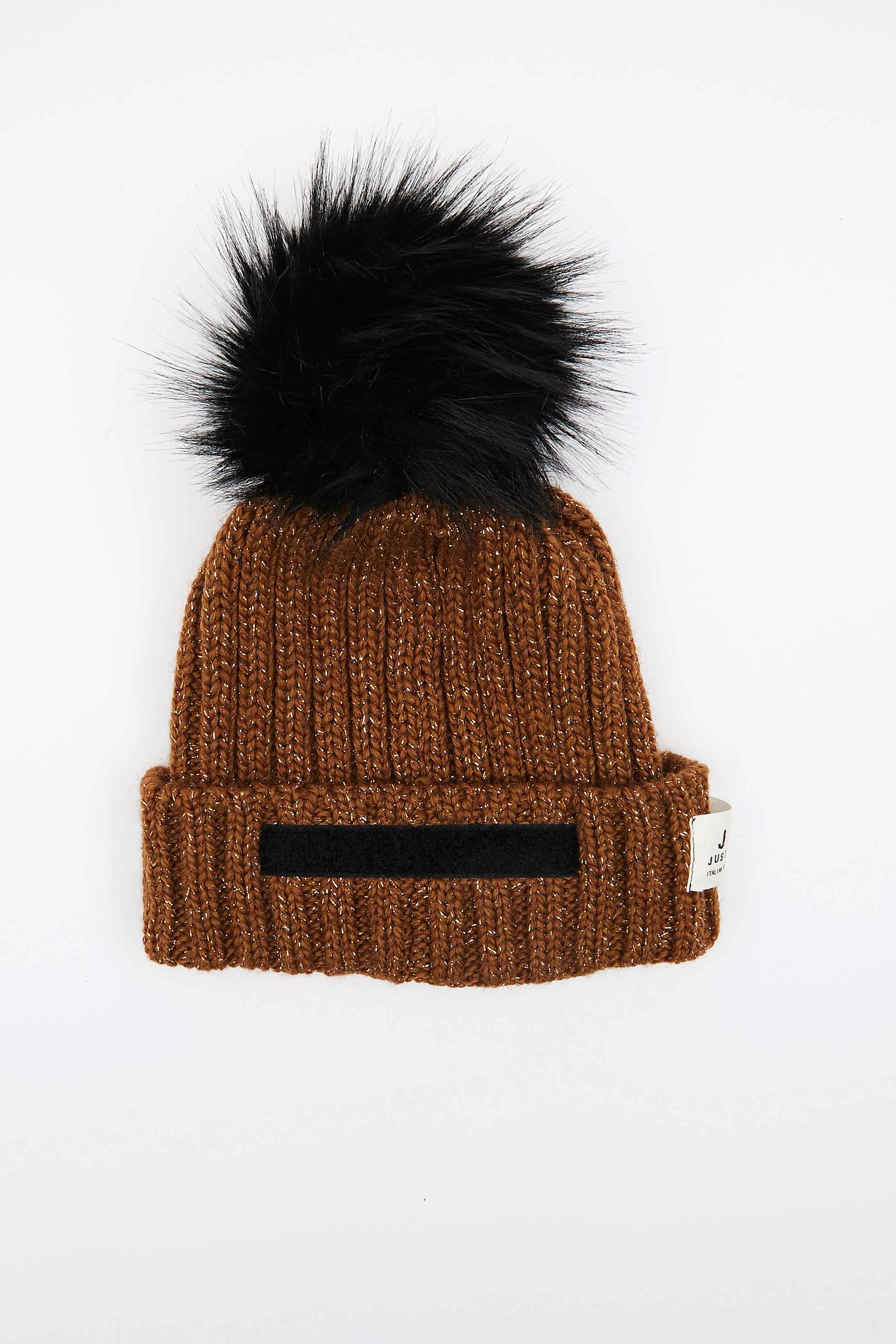 SPEAKING POMPON LUREX CAMEL BEANIE