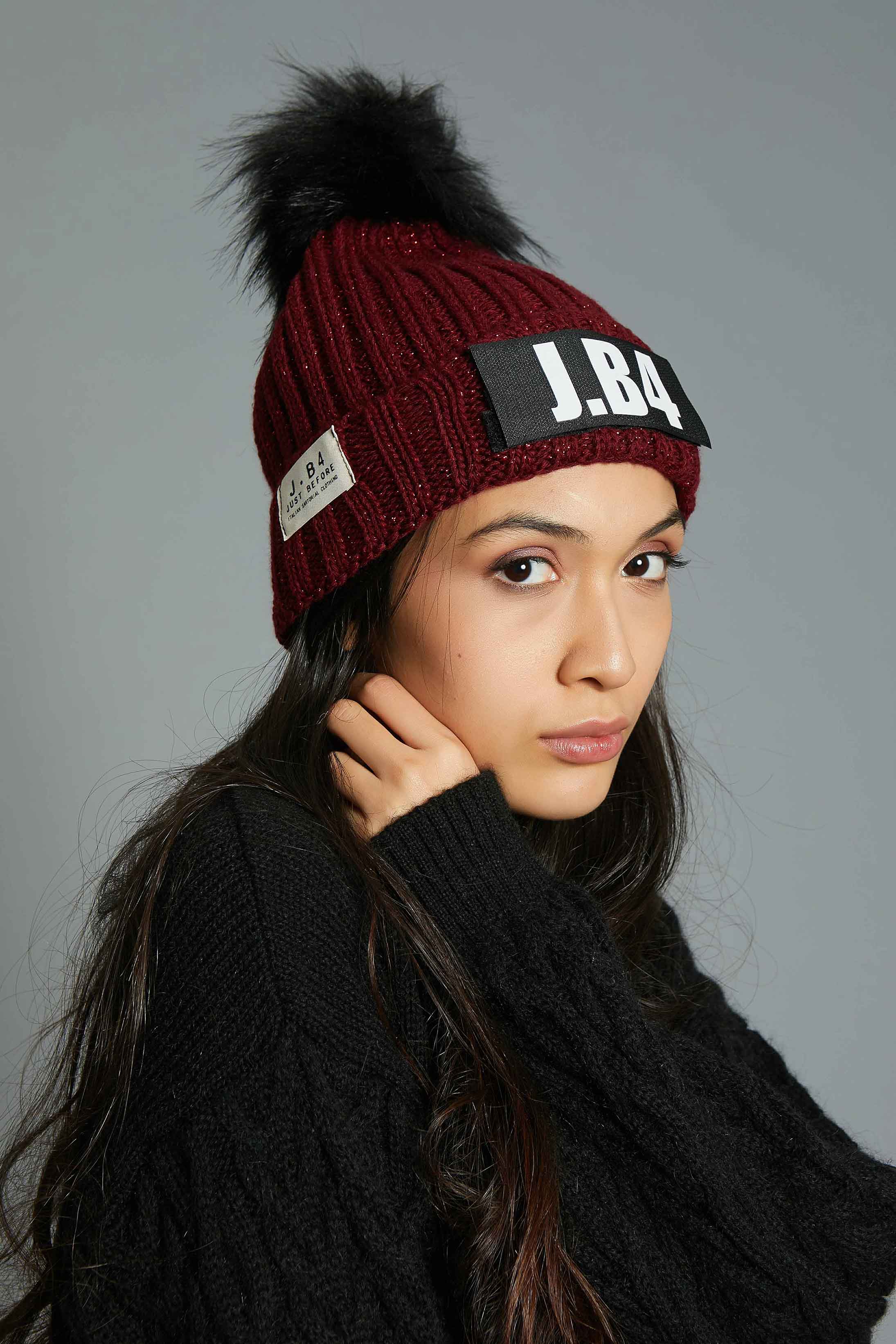 BERRETTO SPEAKING POMPON LUREX BORDEAUX