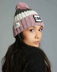 PINK CREAM AND MILITARY GREEN POMPON BEANIE