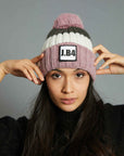 PINK CREAM AND MILITARY GREEN POMPON BEANIE