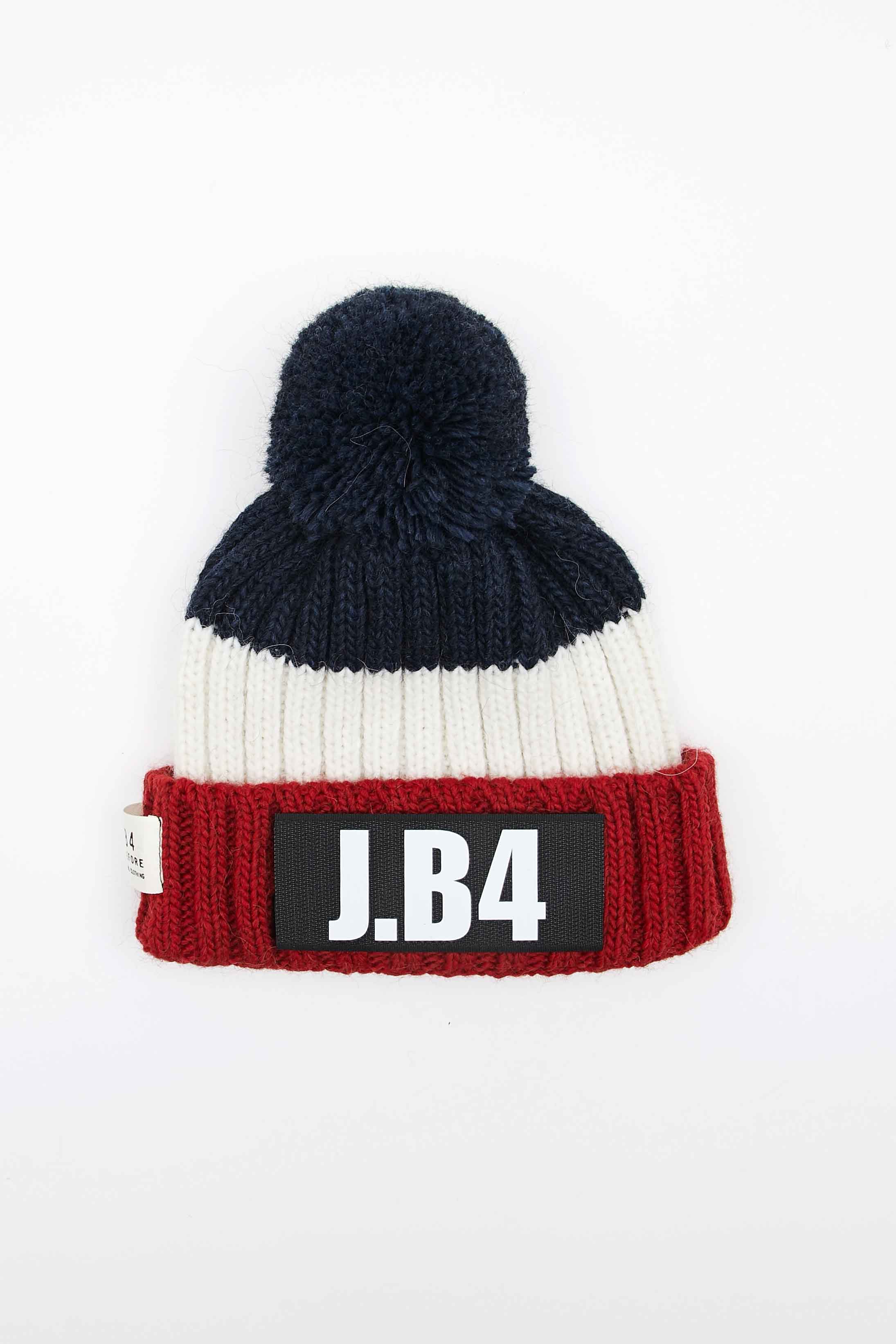 SPEAKING BEANIE POMPON ALPACA BLUE-PANNA-BORDEAUX