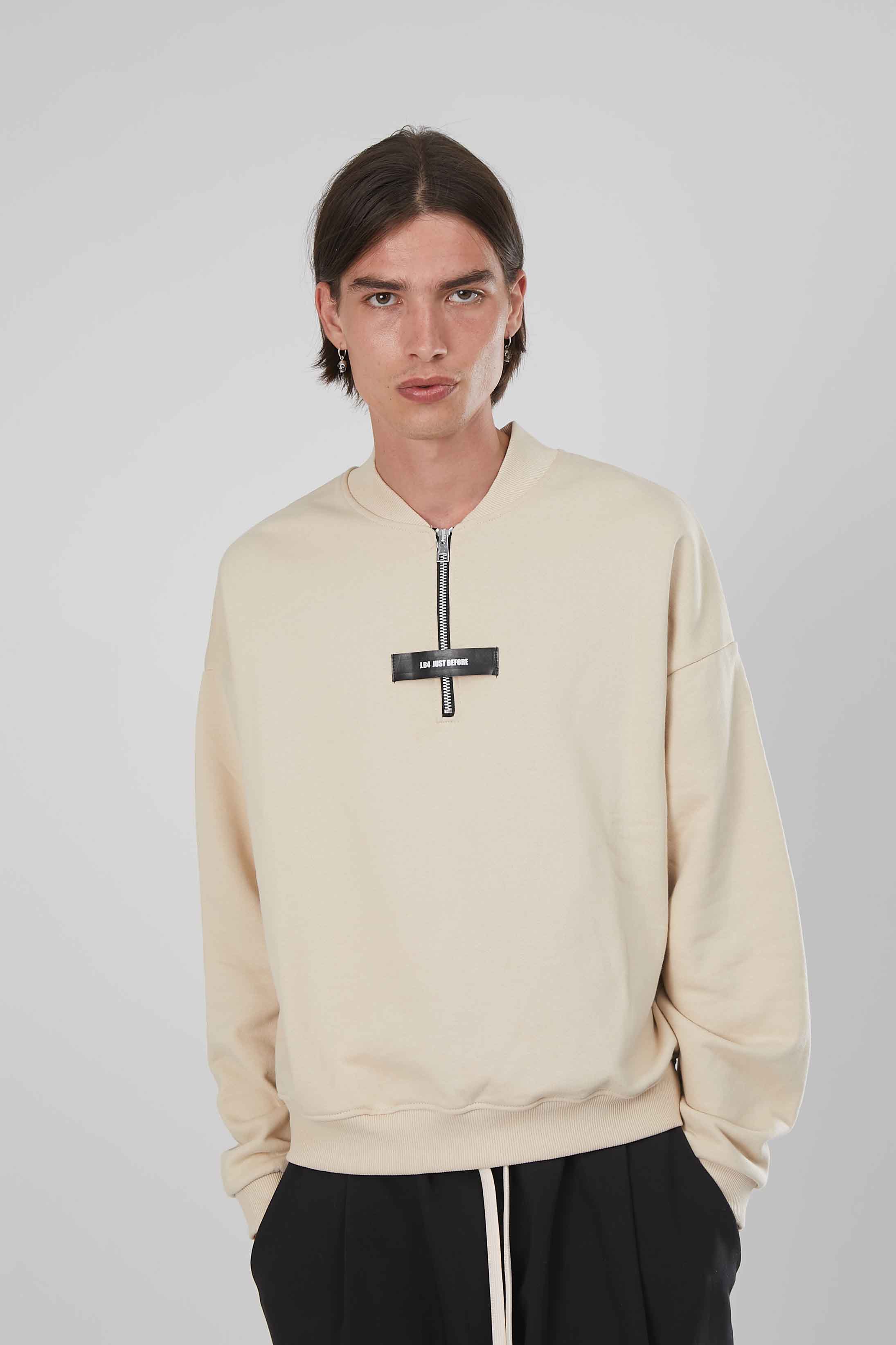 FELPA ZIP CORTA ETICHETTA BEIGE