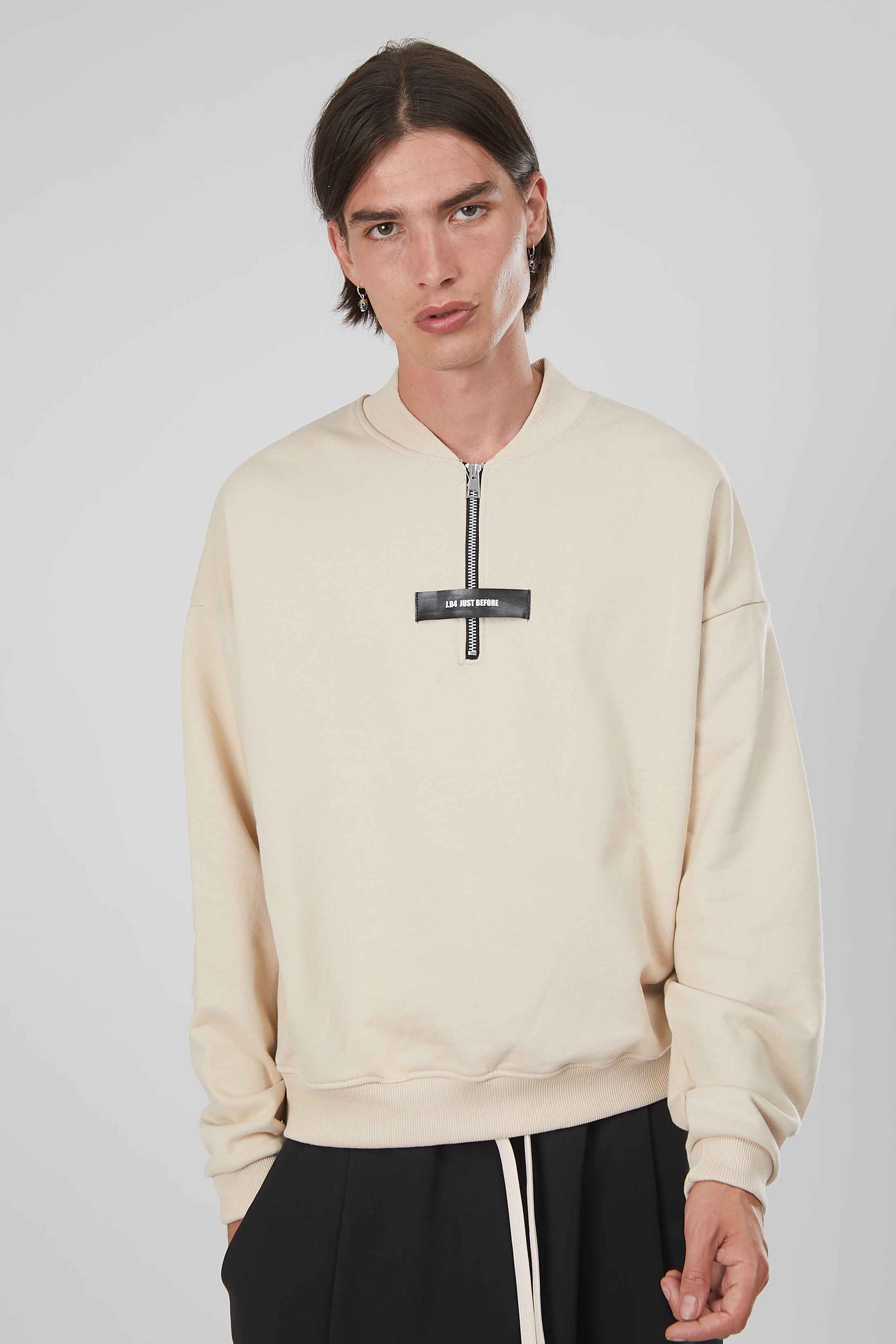 FELPA ZIP CORTA ETICHETTA BEIGE