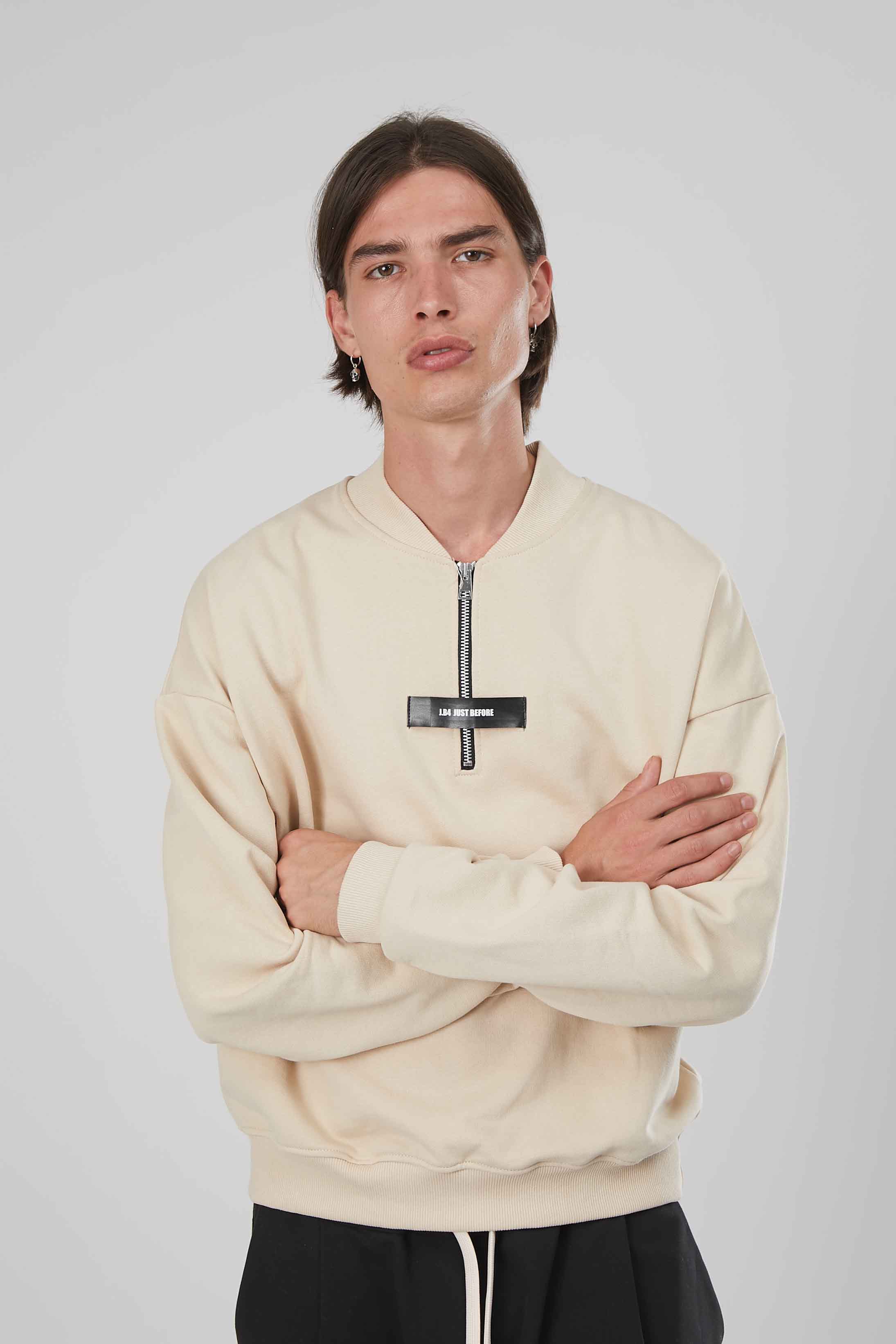 FELPA ZIP CORTA ETICHETTA BEIGE