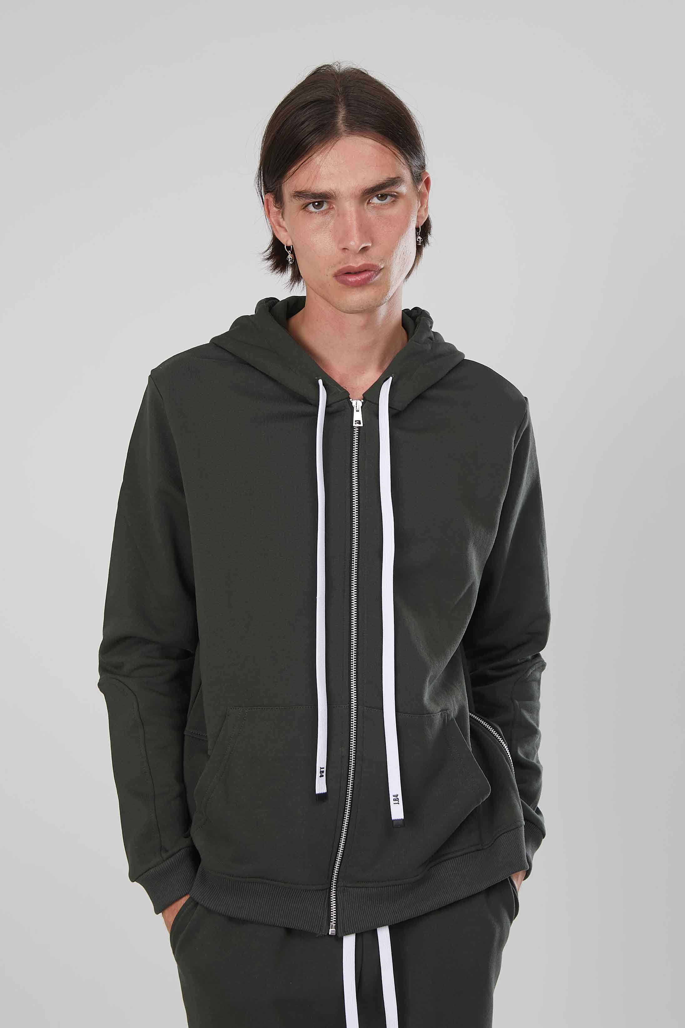 FELPA ZIP LATERALE MILITARY GREEN