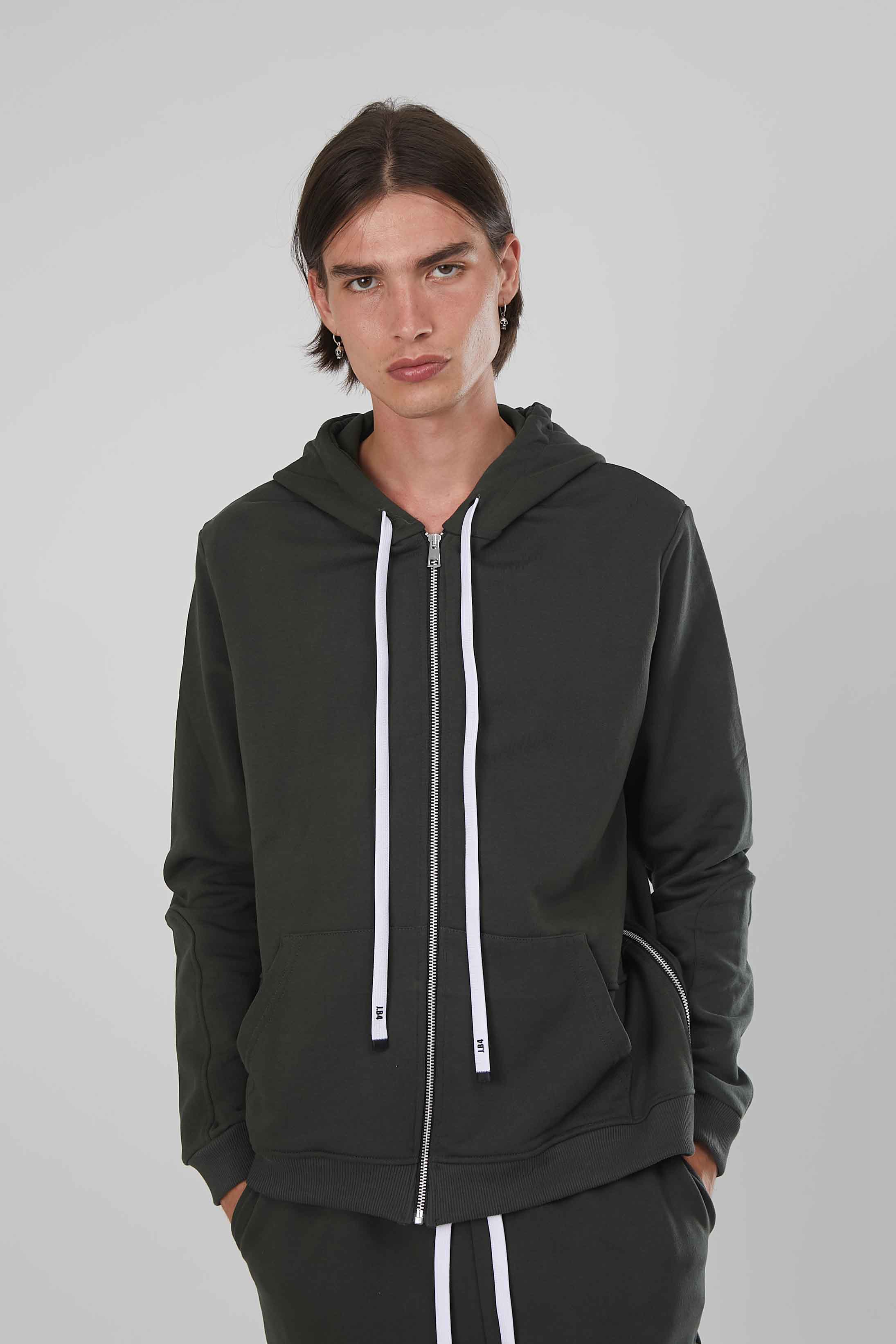 FELPA ZIP LATERALE MILITARY GREEN